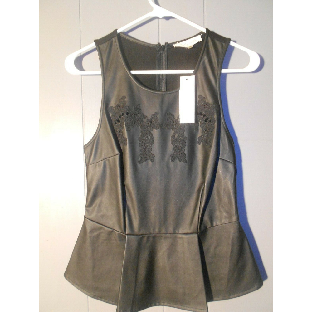 Sugarlips Black Faux Leather Fitted Flare Bottom Tunic Size M